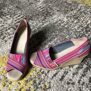 Toms Pink Multicolored Tweed Wedges